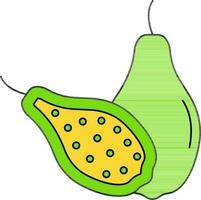 papaya icono o símbolo en verde y amarillo color. vector