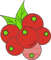 Cranberry With Leaves Icon In Red And Green Color. vector