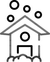 Hailstones Fall with House Icon in Black Line Art. vector