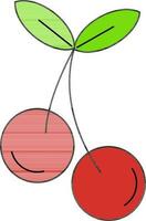 Flat Style Cherry With Leaves Icon in Red And Green Color. vector