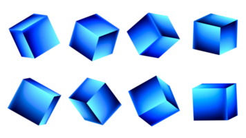 3d render azul gradiente cubos conjunto transparente fundo png