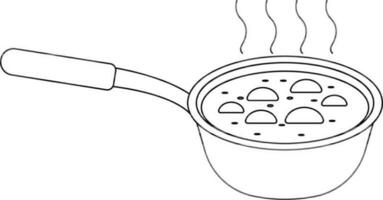 Black line art hot frying pan in black color. vector