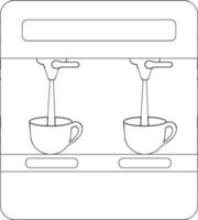 Black line art coffee maker machine falling liquid in cups. vector