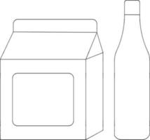 Black line art packet with drinking bottle. vector