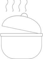 Black line art open casserole pan in flat style. vector