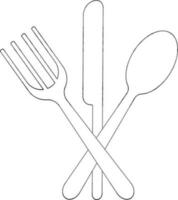 Black line art spoon, fork and knife. vector