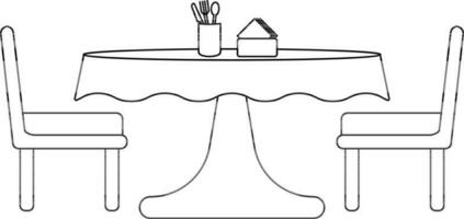 Chairs with table decorated with tissue box, knife, spoon and fork. vector