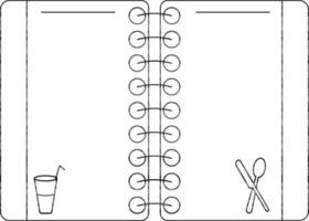 abierto menú tarjeta decorado con vaso y cortar con tijeras. vector