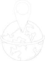 Black line art map pointer on earth globe. vector