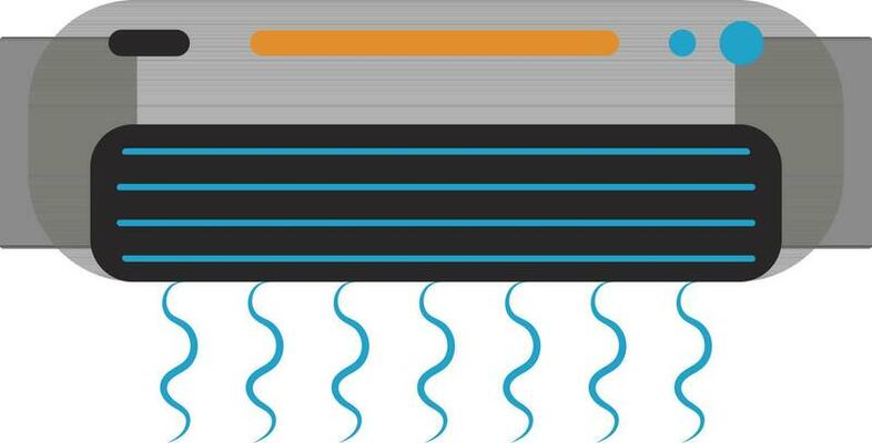 Grey and blue air conditioner.