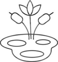 Black Outline Illustration of Lotus Flower with Buds in Mud Icon. vector