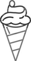 Cone ice cream icon in black line art. vector