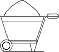 Flat Style Wheelbarrow Icon in Black Outline. vector