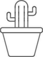 Flat Style Cactus Pot Icon In Black Outline. vector