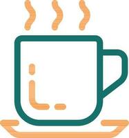 Hot Cup With Plate icon in green and orange line art. vector