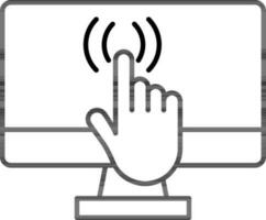 Hand Touch Monitor Screen Icon in Thin Line Art. vector