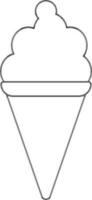 Strawberry decorated cone ice cream in black line art. vector