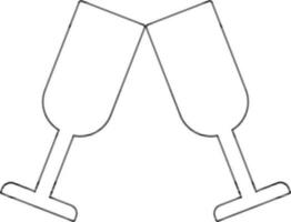 Cocktail glass in black line art. vector