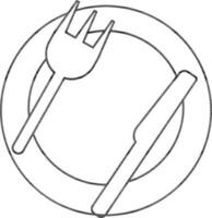 Black line art plate on fork with knife. vector