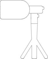 Black line art spotlight on tripod. vector