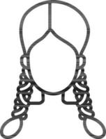 mujer cara con dos trenza icono en negro describir. vector