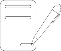 Blank file with pen in black line art. vector