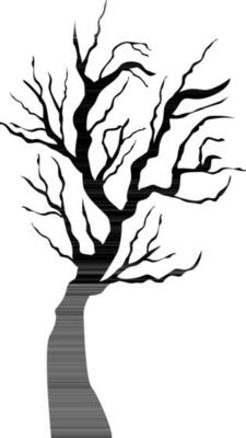 Autumn tree with branches in black color.