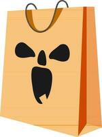 Halloween shopping bag with scary face design. vector