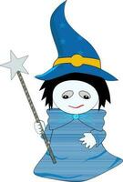 Cartoon character of cute witch with magic stuff. vector