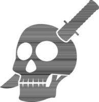 Halloween skull icon in black color with sword. vector