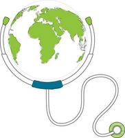 Earth globe with stethoscope in flat style.. vector