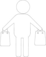 Character of faceless man hand holding shopping bags. vector