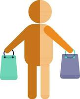 Character of faceless man hand holding shopping bags. vector