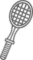 Black line art racket in flat style. vector