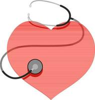 Red heart with stethoscope. vector