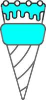 Illustration of Ice Cream Cone Icon In Cyan And White Color. vector