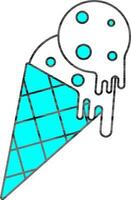 Flat Style of Ice Cream Cone Icon In Cyan And White Color. vector