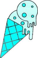 Flat Style of Ice Cream Cone Icon In Cyan Color. vector