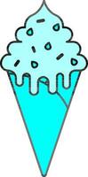 Cyan Color of Ice Cream Cone Icon. vector