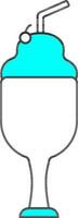 Ice Cream Glass Icon In Cyan And White Color. vector