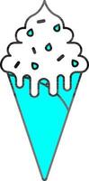 Cyan And White Color of Ice Cream Cone Icon. vector