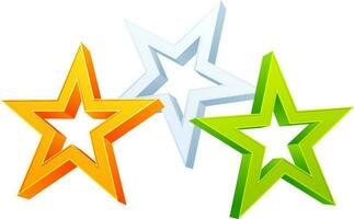 Glossy 3D three stars in golden, green and grey color. vector