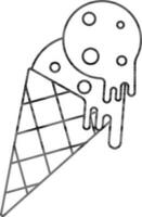 Ice Cream Cone Icon In Black Outline. vector