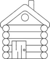 Wooden House Or Hut Icon In Black Line Art. vector