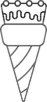 Illustration of Ice Cream Cone Icon In Black Outline. vector