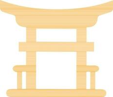 Flat yellow illustration of Floating Torii gate. vector