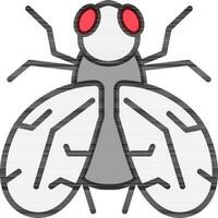 Flat Style Housefly icon in red and grey color. vector