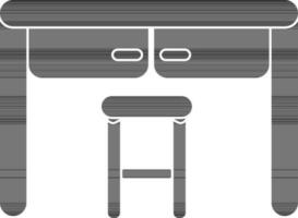 Illustration of table icon with stool in black for working. vector