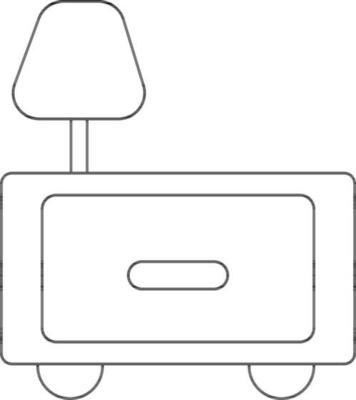 Stroke of bedside table icon with lamp for furniture concept.