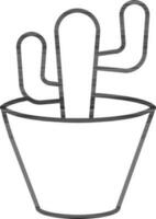 Line art illustration of Cactus plant in pot icon. vector